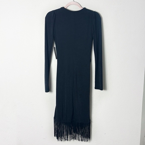 NWT Lulus Out For the Evening Black Fringe Long Sleeve Bodycon Dress size Small - Picture 5 of 13